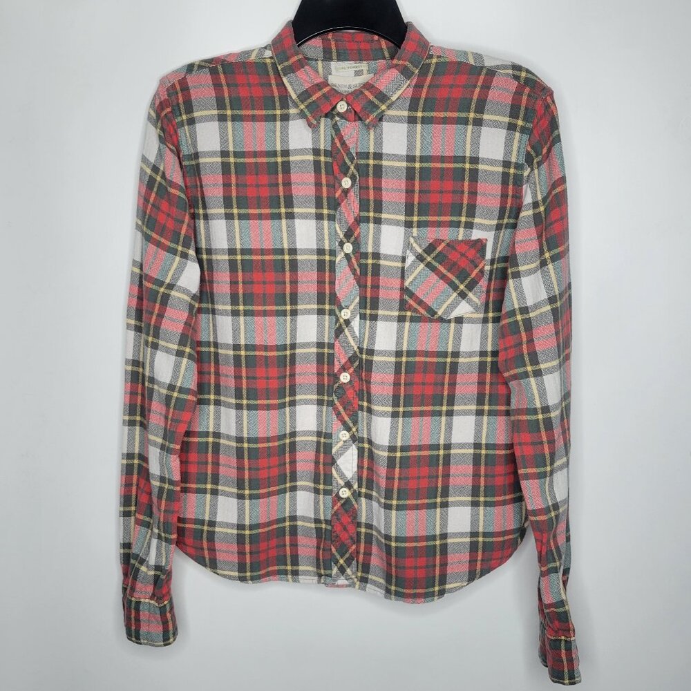 Ralph Lauren Denim & Supply Shirt Women Large Gray Red RL Tomboy Button Up Top